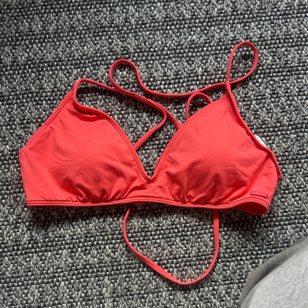 Roxy Coral-Red Strappy Bralette Swim Top
